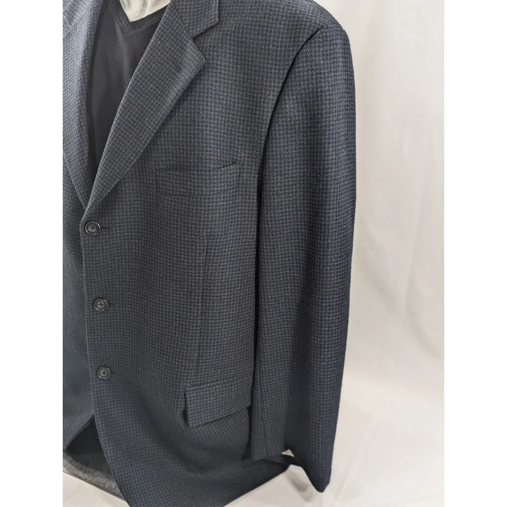 Harold Powell Alpaca Wool Blazer Sport Suit Jacket Blue Black Houndstooth 44R